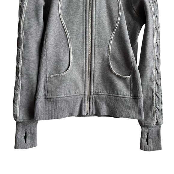 Lululemon Scuba Hoodie Grey Lime Lined Hood Cable Sleeve Size 6 - Picture 4 of 12